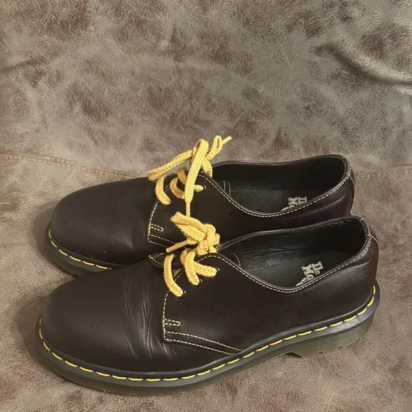 Dr. Martens Dark Brown Oxfords with Yellow Laces - Picture 2 of 5